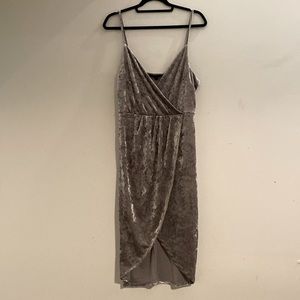Grey Crushed Velvet Midi Dress